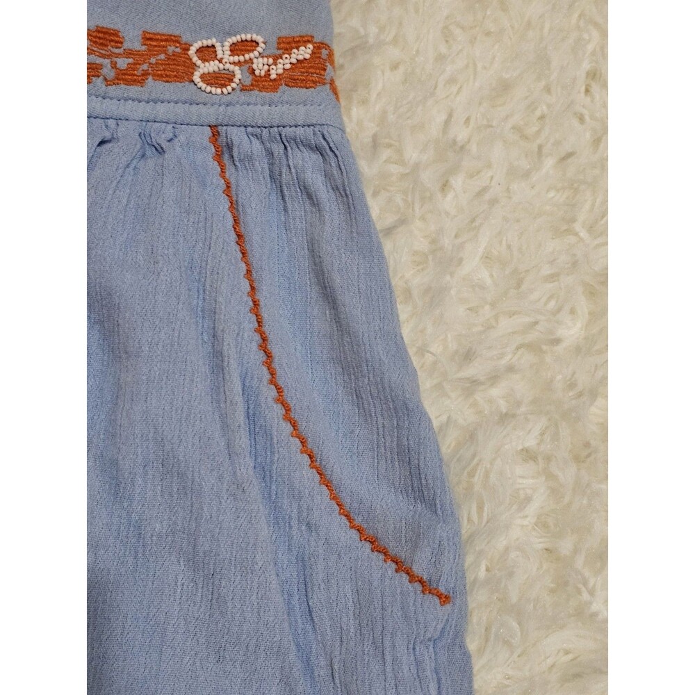 Tory Burch Skirt Womens Alexandria Light Blue with Orange Embroidery Sz 10 Boho - Picture 5 of 11